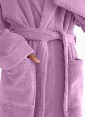 Premium Cotton Lavender Terry Bathrobe with Pockets Suitable for Men and Women, Soft & Warm Terry Home Bathrobe, Sleepwear Loungewear, One Size Fits All - Cotton Home