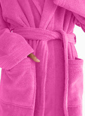 Premium Cotton Hot Pink Terry Bathrobe with Pockets Suitable for Men and Women, Soft & Warm Terry Home Bathrobe, Sleepwear Loungewear, One Size Fits All - Cotton Home