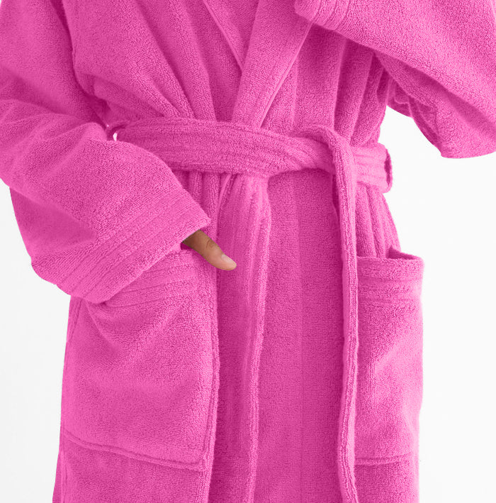 Premium Cotton Hot Pink Terry Bathrobe with Pockets Suitable for Men and Women, Soft & Warm Terry Home Bathrobe, Sleepwear Loungewear, One Size Fits All - Cotton Home