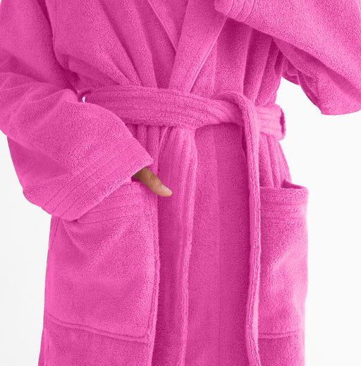 Premium Cotton Hot Pink Terry Bathrobe with Pockets Suitable for Men and Women, Soft & Warm Terry Home Bathrobe, Sleepwear Loungewear, One Size Fits All - Cotton Home