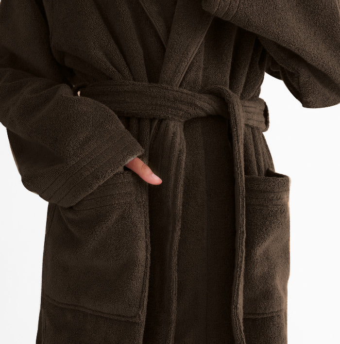 Premium Cotton Brown Terry Bathrobe with Pockets Suitable for Men and Women, Soft & Warm Terry Home Bathrobe, Sleepwear Loungewear, One Size Fits All - Cotton Home