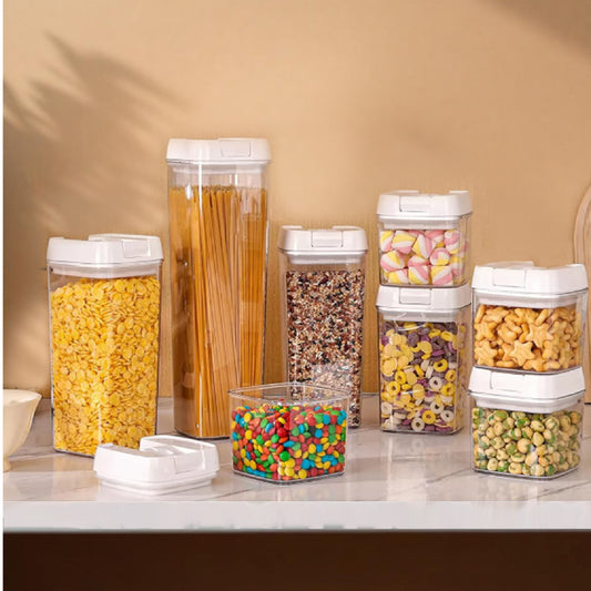 Glass Storage Jar Set of 7 Stackable Airtight Kitchen - Cotton Home