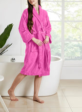 Premium Cotton Hot Pink Terry Bathrobe with Pockets Suitable for Men and Women, Soft & Warm Terry Home Bathrobe, Sleepwear Loungewear, One Size Fits All - Cotton Home