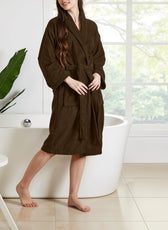 Premium Cotton Brown Terry Bathrobe with Pockets Suitable for Men and Women, Soft & Warm Terry Home Bathrobe, Sleepwear Loungewear, One Size Fits All - Cotton Home