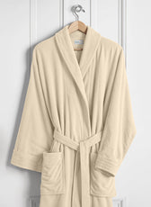 Premium Cotton Cream Terry Bathrobe with Pockets Suitable for Men and Women, Soft & Warm Terry Home Bathrobe, Sleepwear Loungewear, One Size Fits All - Cotton Home