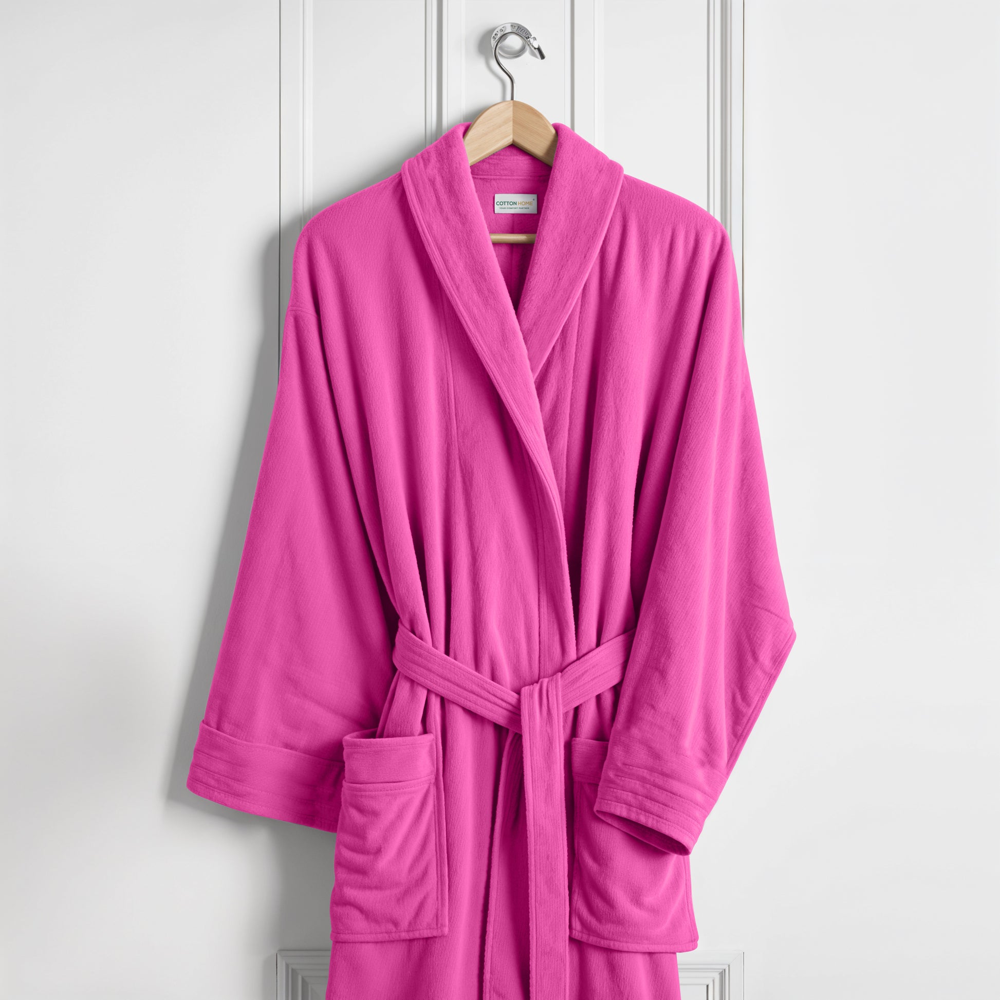 Premium Cotton Hot Pink Terry Bathrobe with Pockets Suitable for Men and Women, Soft & Warm Terry Home Bathrobe, Sleepwear Loungewear, One Size Fits All - Cotton Home