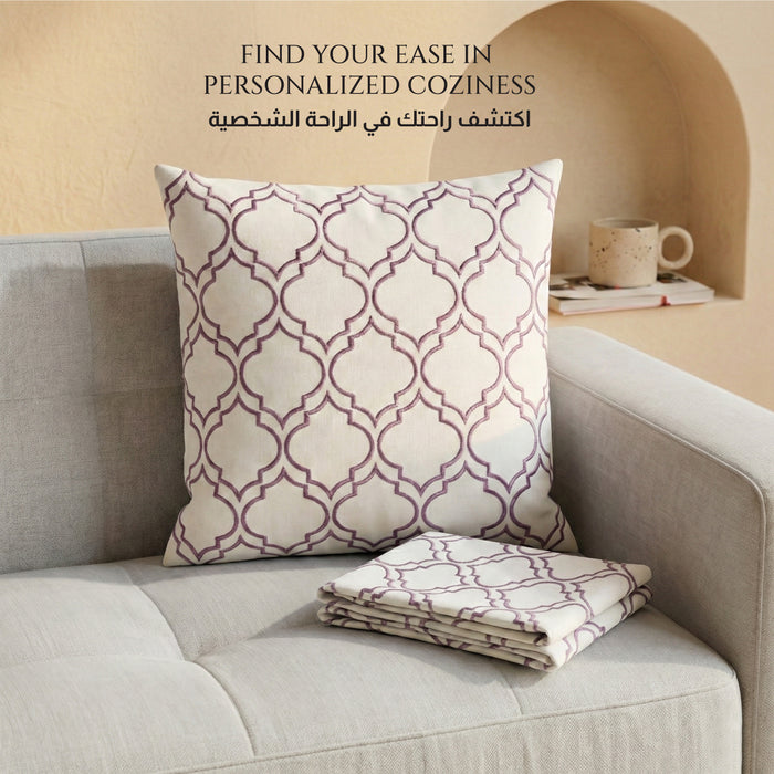 Embroidered Cotton Decorative Throw Pillows Pack of 2 - 45x45 cm Pink Modern Quatrefoil