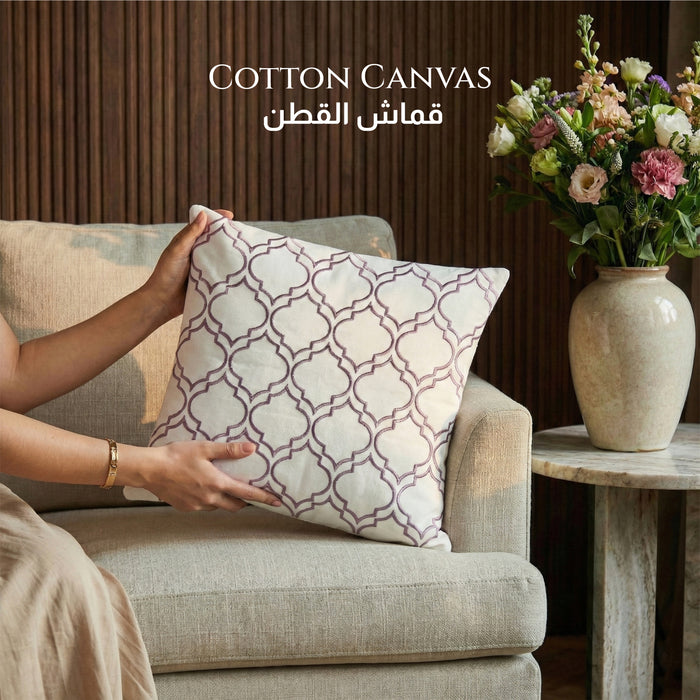 Embroidered Cotton Decorative Throw Pillows Pack of 2 - 45x45 cm Pink Modern Quatrefoil