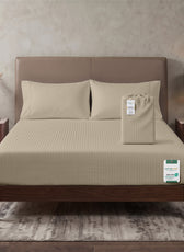 Premium Cotton Fitted Bedsheet 500TC Stripe High Quality 200x200cm Beige Birge