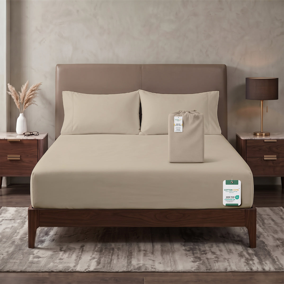 Premium Cotton Fitted Bedsheet 500TC High Quality 200x200cm Beige Birge