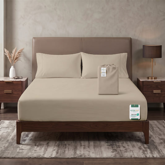 Premium Cotton Fitted Bedsheet 500TC High Quality 200x200cm Beige Birge