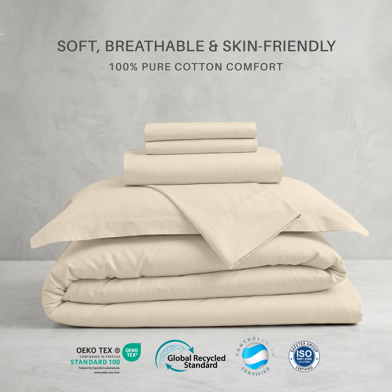Egyptian Cotton 6 Piece Duvet Cover Set 220x240cm Beige