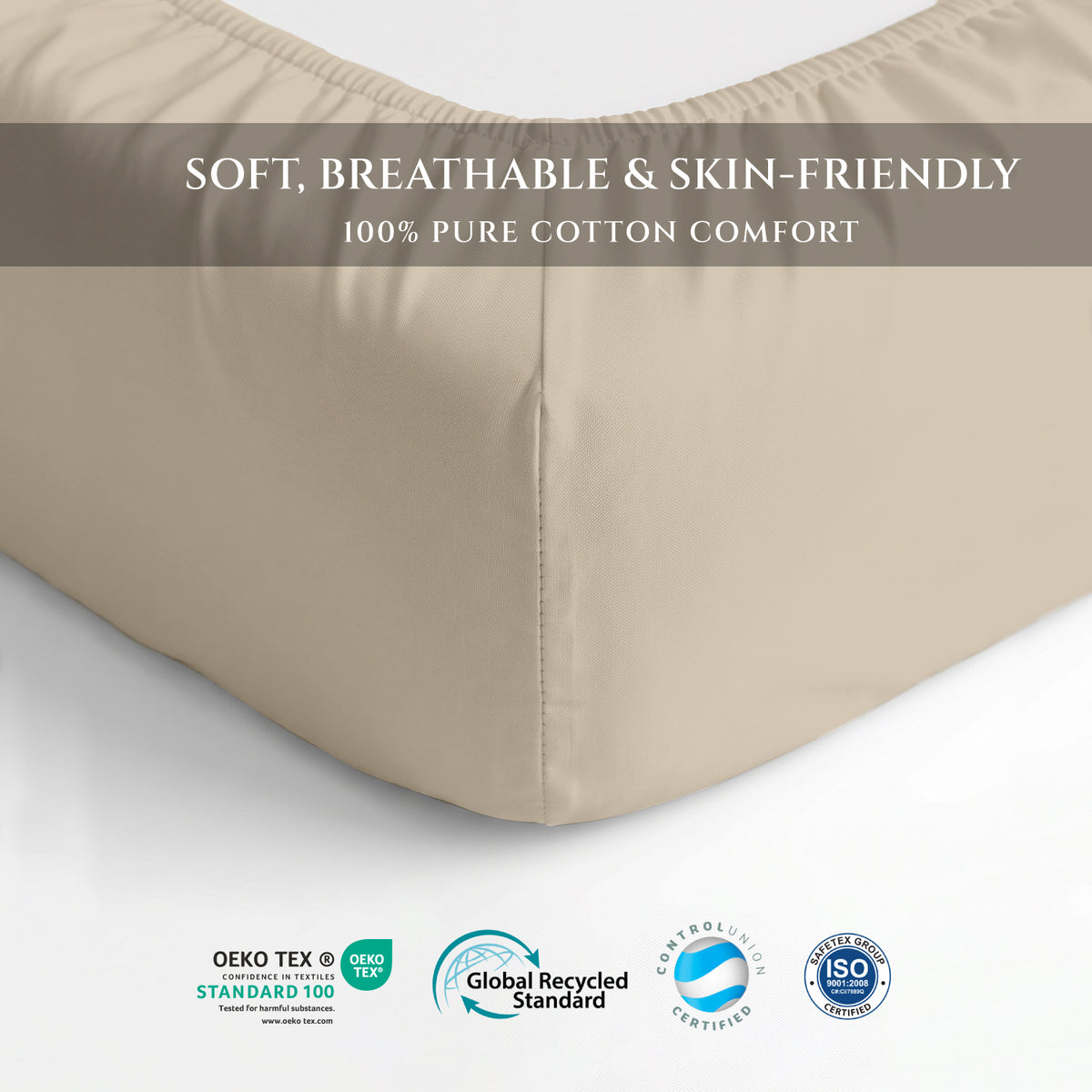 Premium Cotton Fitted Bedsheet 500TC High Quality 200x200cm Beige Birge