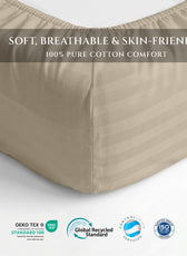Premium Cotton Fitted Bedsheet 500TC Stripe High Quality 200x200cm Beige Birge