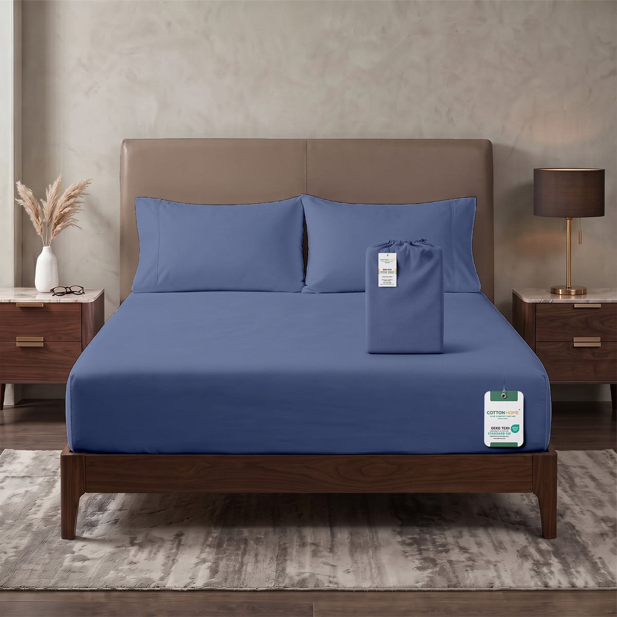Premium Cotton Fitted Bedsheet 500TC High Quality 160x200cm Blue Grey