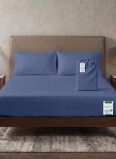 Premium Cotton Fitted Bedsheet 500TC Stripe High Quality 120x200cm Blue Grey