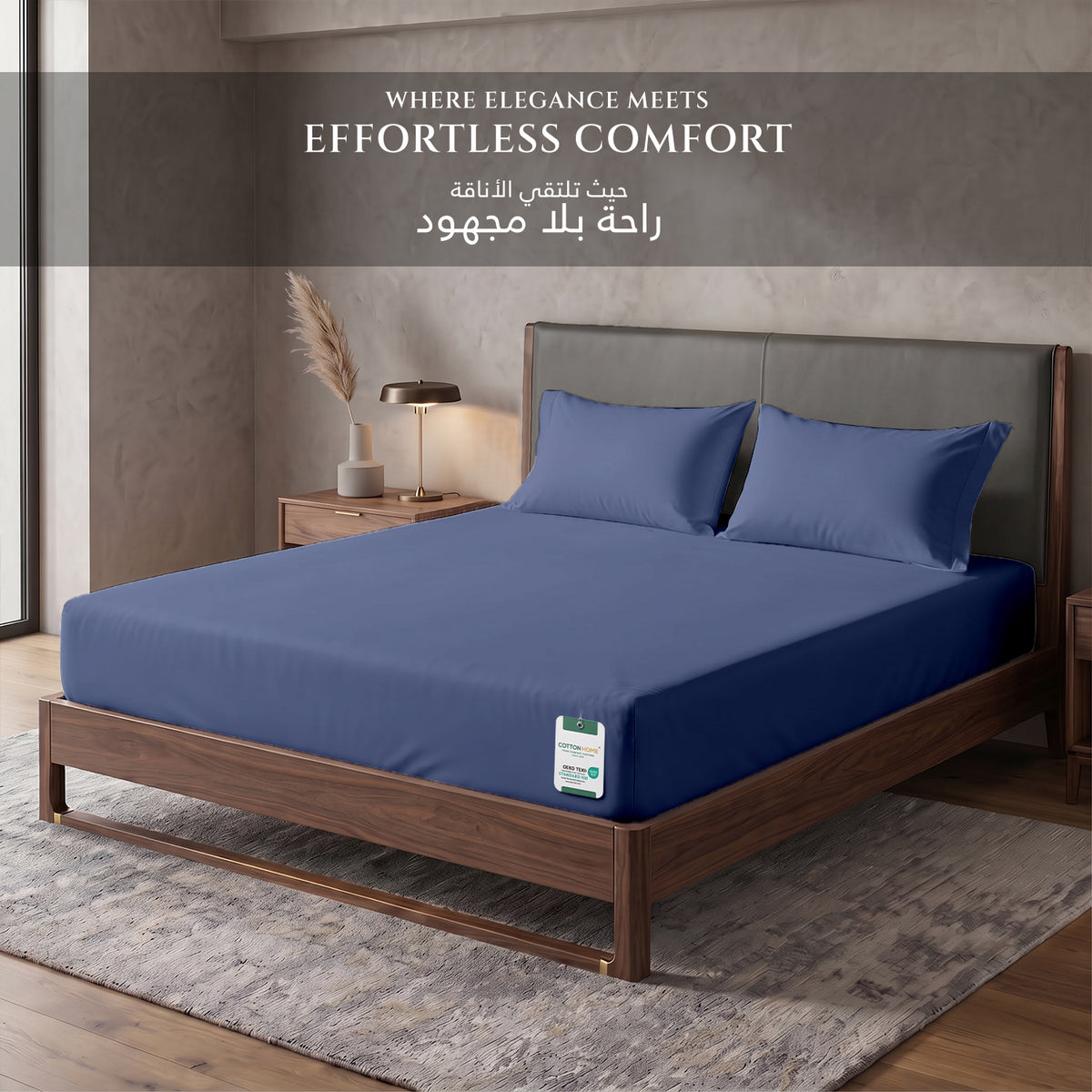 Premium Cotton Fitted Bedsheet 500TC High Quality 160x200cm Blue Grey
