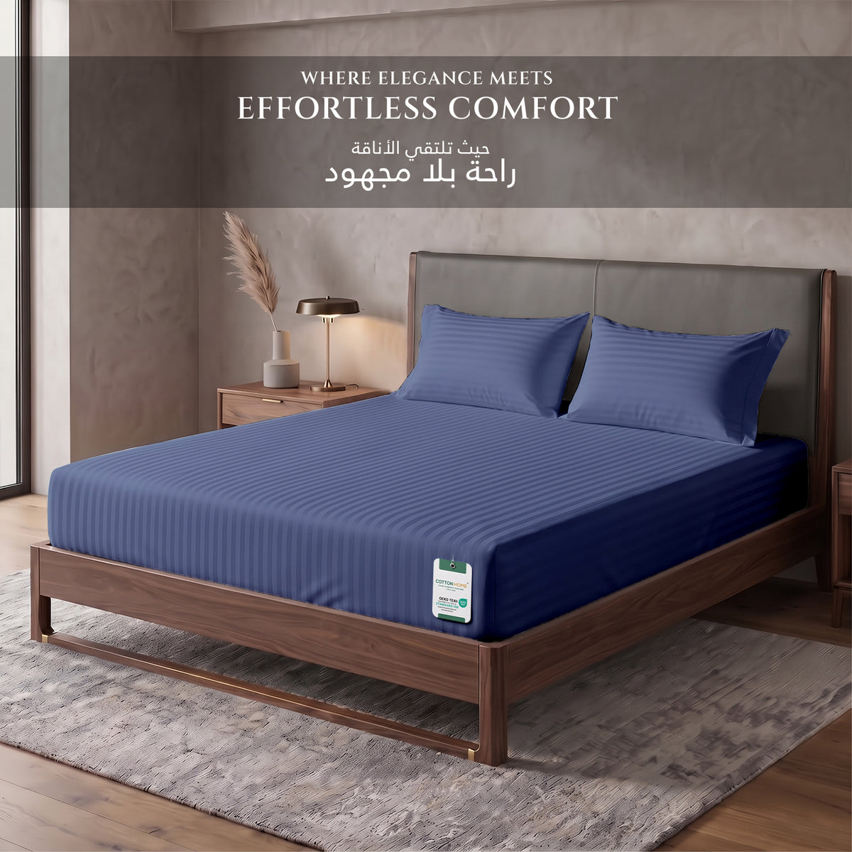 Premium Cotton Fitted Bedsheet 500TC Stripe High Quality 120x200cm Blue Grey