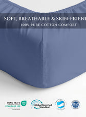 Premium Cotton Fitted Bedsheet 500TC High Quality 160x200cm Blue Grey