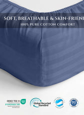 Premium Cotton Fitted Bedsheet 500TC Stripe High Quality 120x200cm Blue Grey