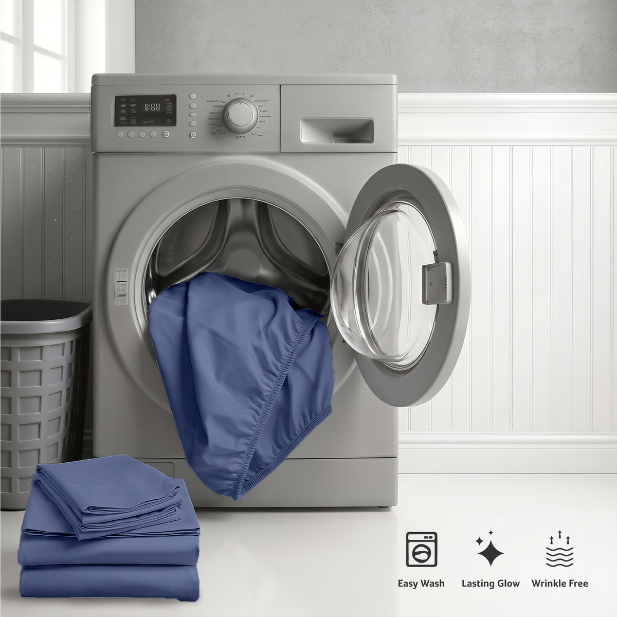 Premium Cotton Fitted Bedsheet 500TC High Quality 160x200cm Blue Grey