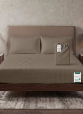 Premium Cotton Fitted Bedsheet 500TC Stripe High Quality 160x200cm Champagne