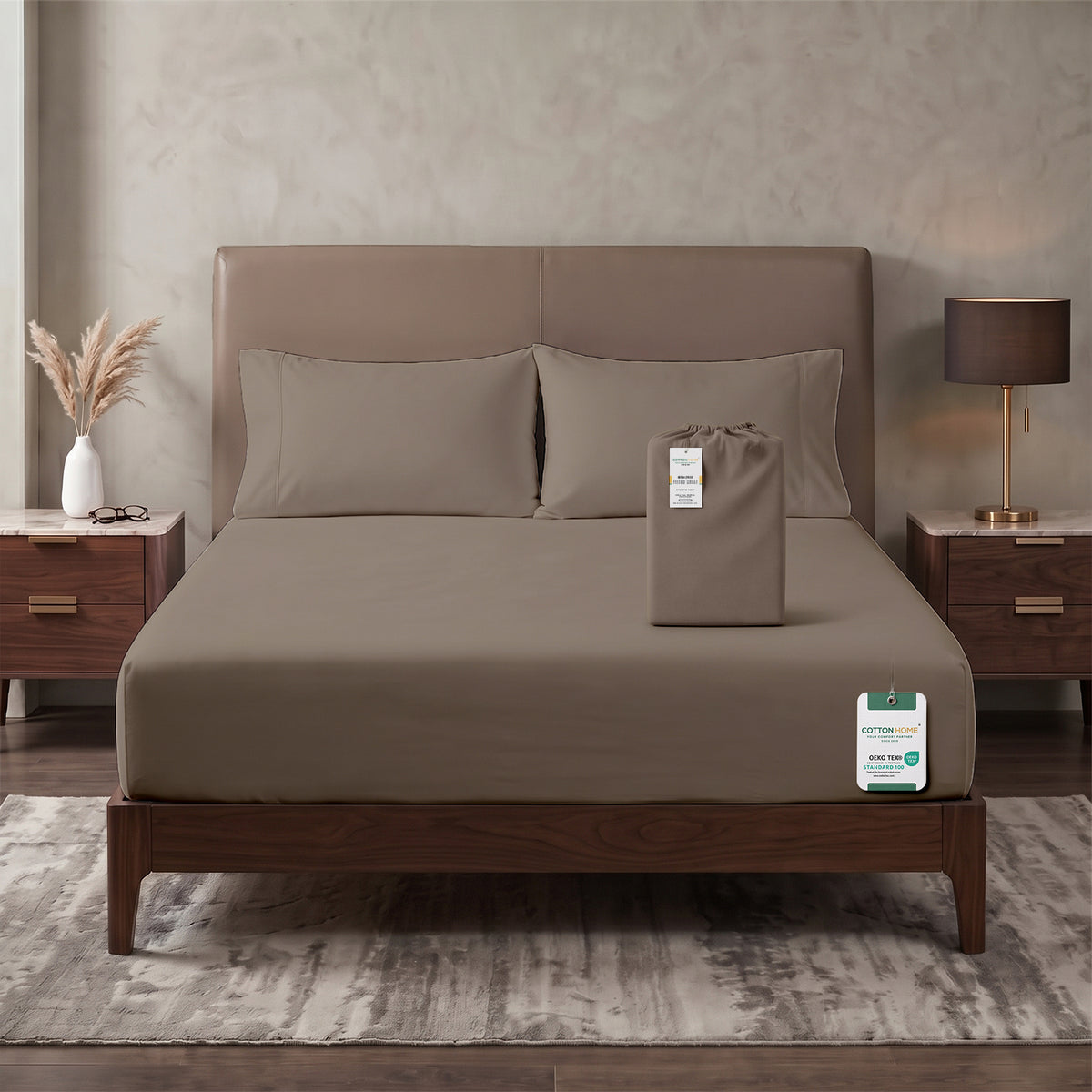 Premium Cotton Fitted Bedsheet 500TC High Quality 160x200cm Champagne