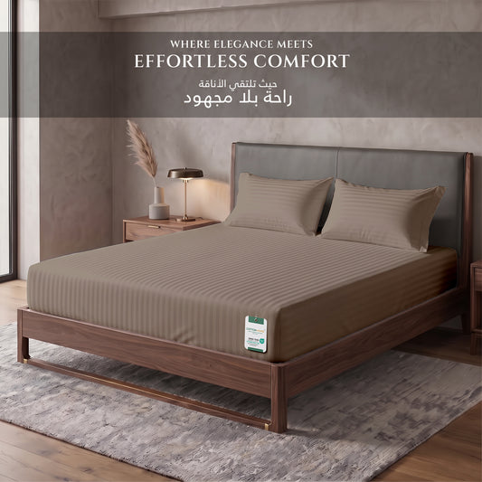 Premium Cotton Fitted Bedsheet 500TC Stripe High Quality 200x200cm Champagne