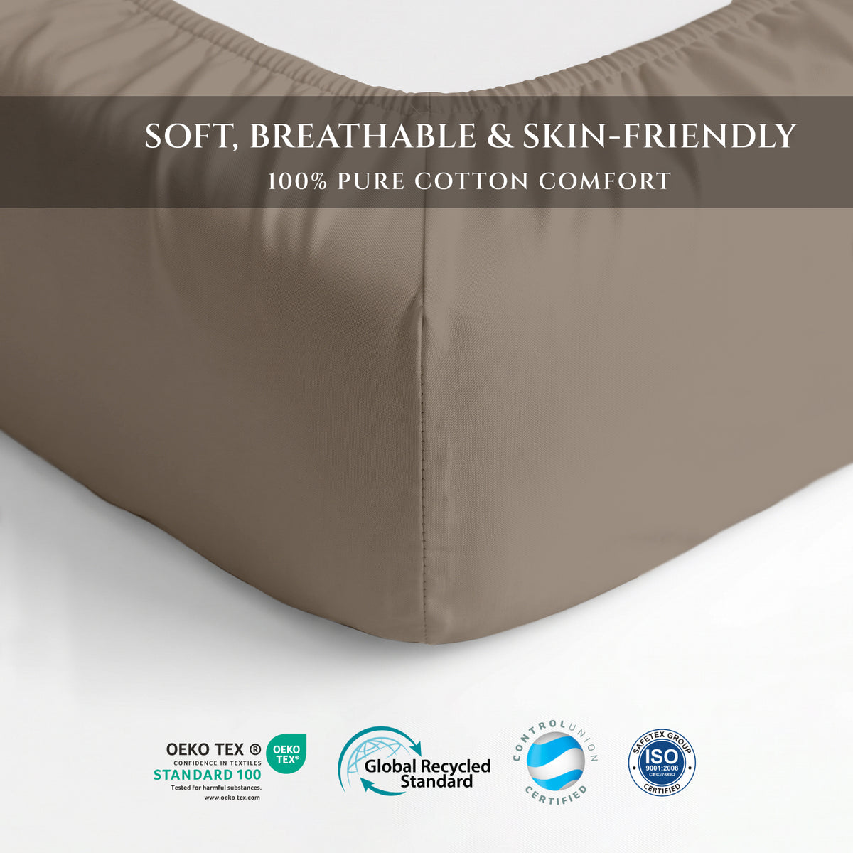 Premium Cotton Fitted Bedsheet 500TC High Quality 160x200cm Champagne