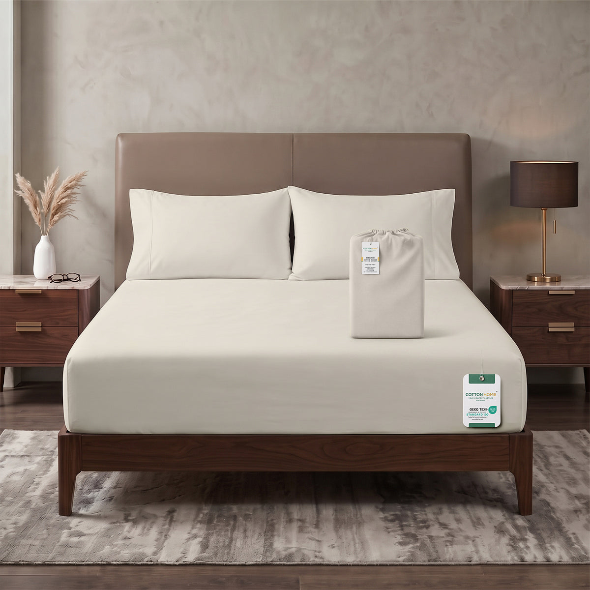 Premium Cotton Fitted Bedsheet 500TC High Quality 120x200cm Cream Canoli