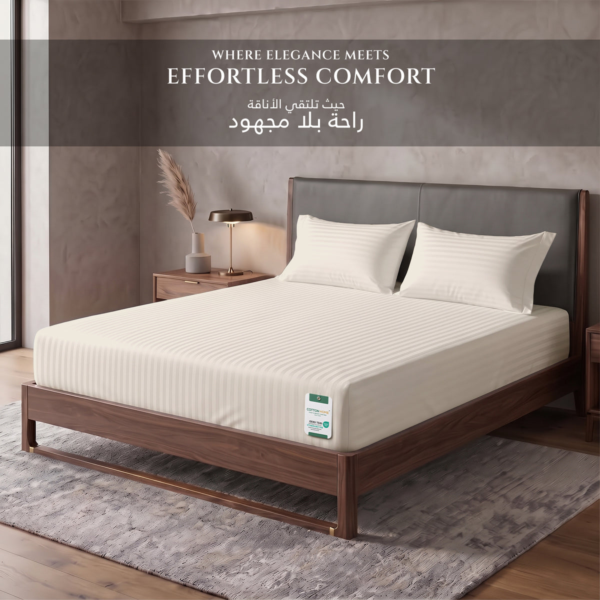 Premium Cotton Fitted Bedsheet 500TC Stripe High Quality 120x200cm Cream Canoli