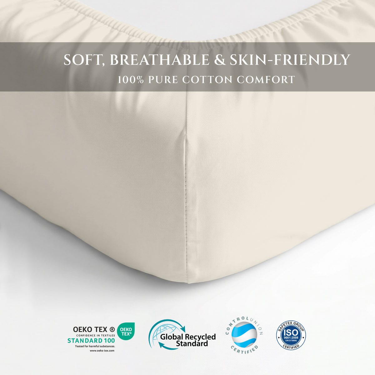 Premium Cotton Fitted Bedsheet 500TC High Quality 120x200cm Cream Canoli