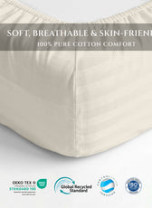 Premium Cotton Fitted Bedsheet 500TC Stripe High Quality 120x200cm Cream Canoli