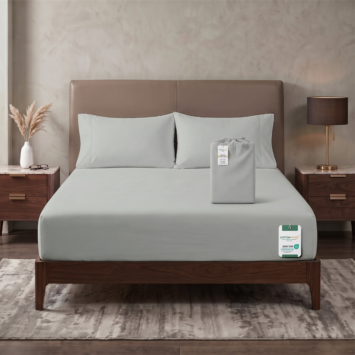 Premium Cotton Fitted Bedsheet 500TC High Quality 160x200cm Foggy Stone
