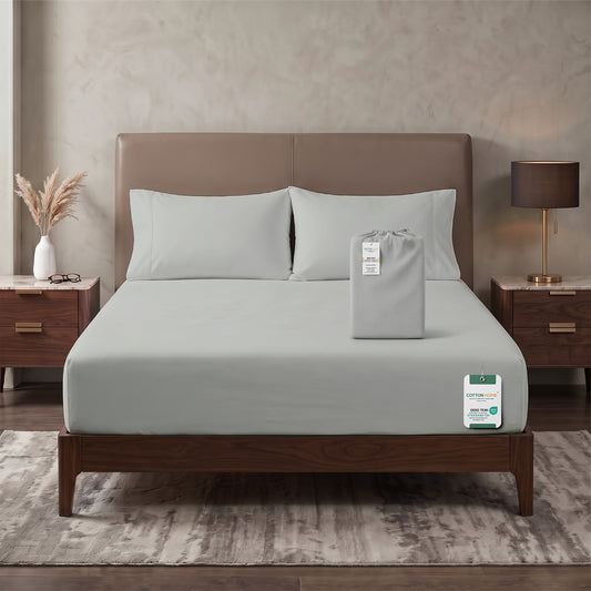 Premium Cotton Fitted Bedsheet 500TC High Quality 200x200cm Foggy Stone
