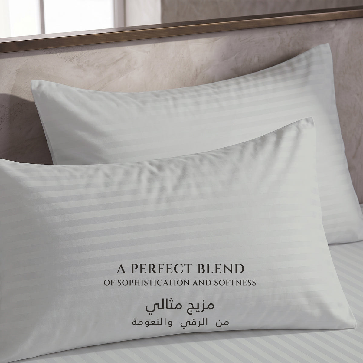 Premium Cotton Fitted Bedsheet 500TC Stripe High Quality 200x200cm Foggy Stone
