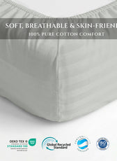 Premium Cotton Fitted Bedsheet 500TC Stripe High Quality 200x200cm Foggy Stone