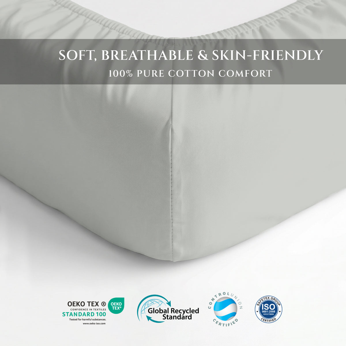 Premium Cotton Fitted Bedsheet 500TC High Quality 160x200cm Foggy Stone