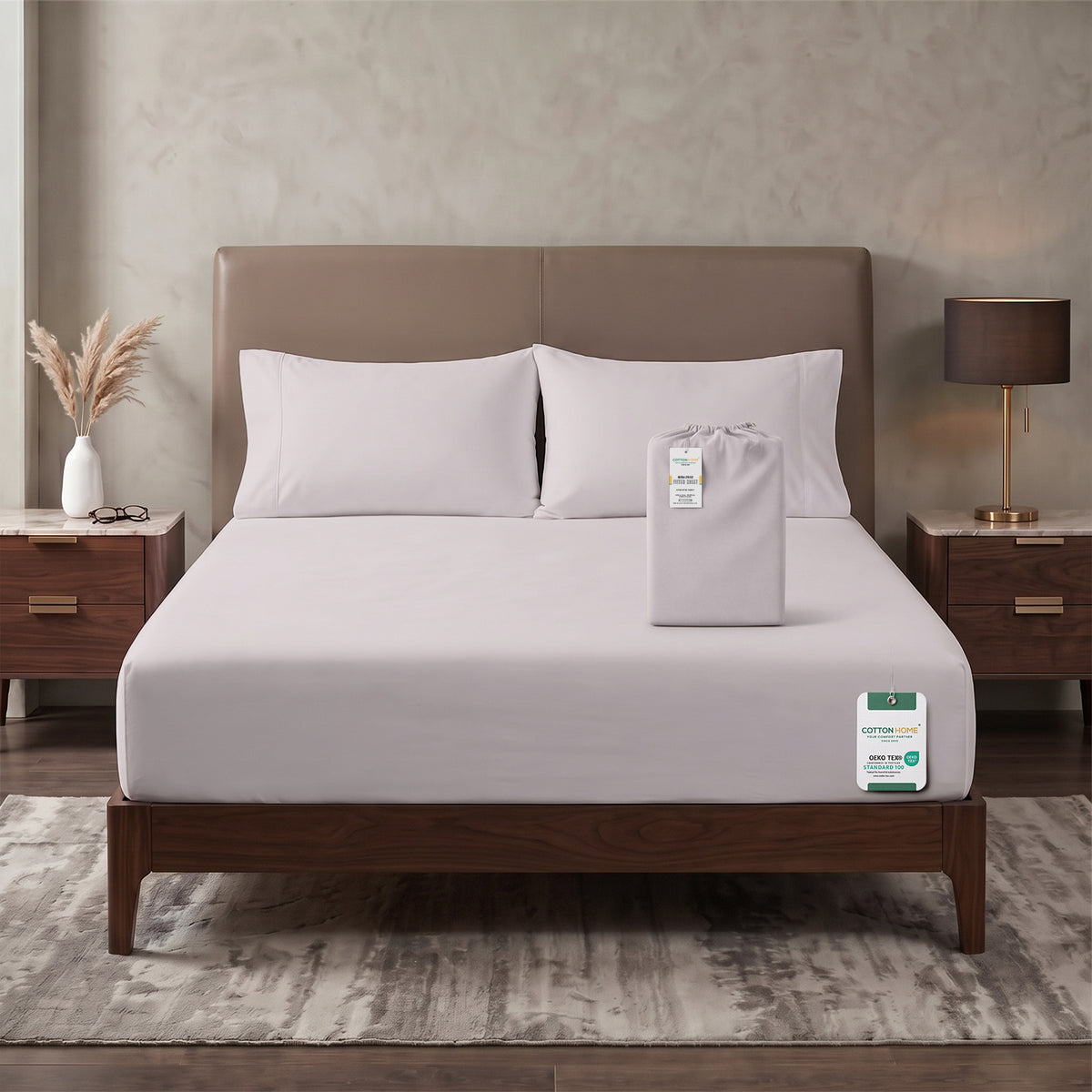 Premium Cotton Fitted Bedsheet 500TC High Quality 200x200cm Light Grey