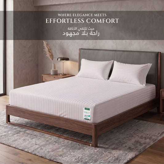 Premium Cotton Fitted Bedsheet 500TC Stripe High Quality 200x200cm Light Grey