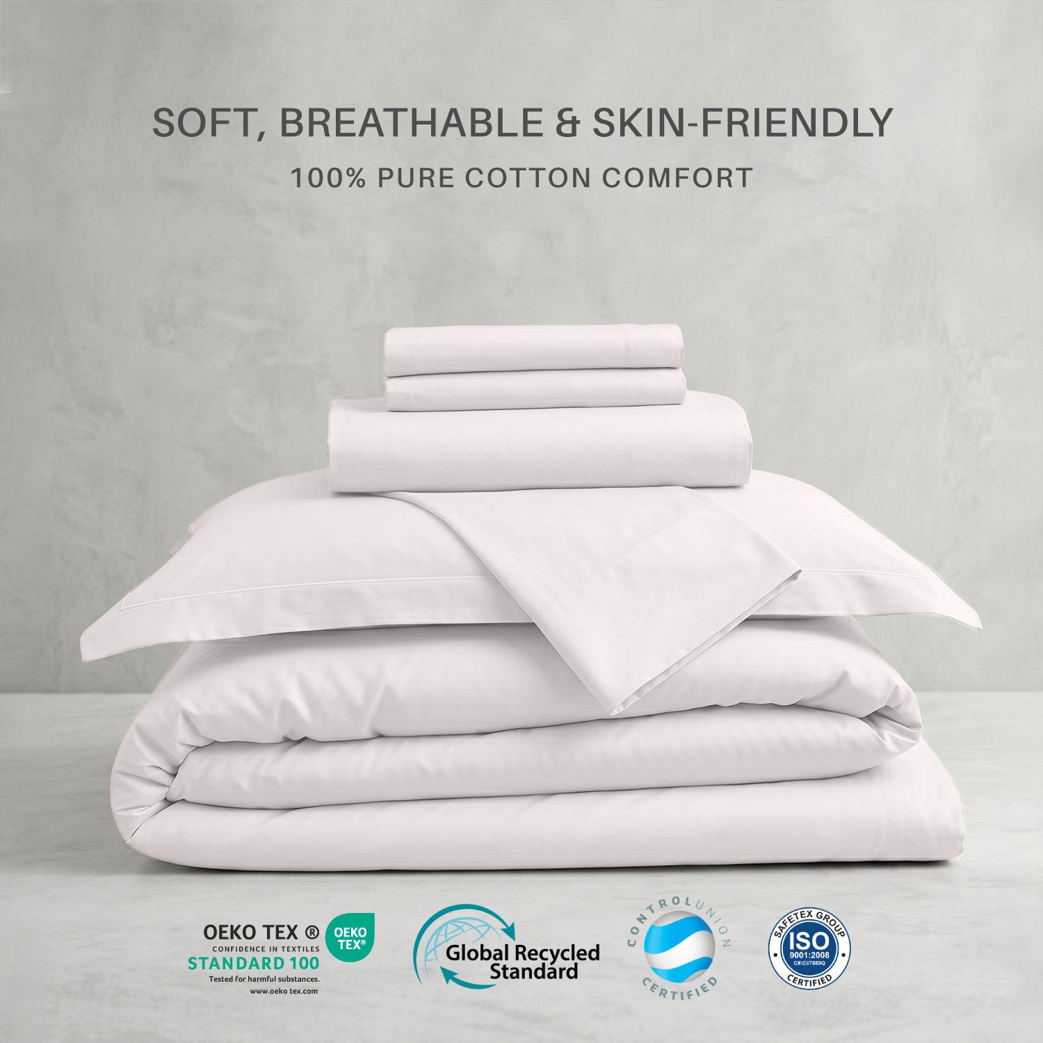 Egyptian Cotton 6 Piece Duvet Cover Set 220x240cm Light Grey