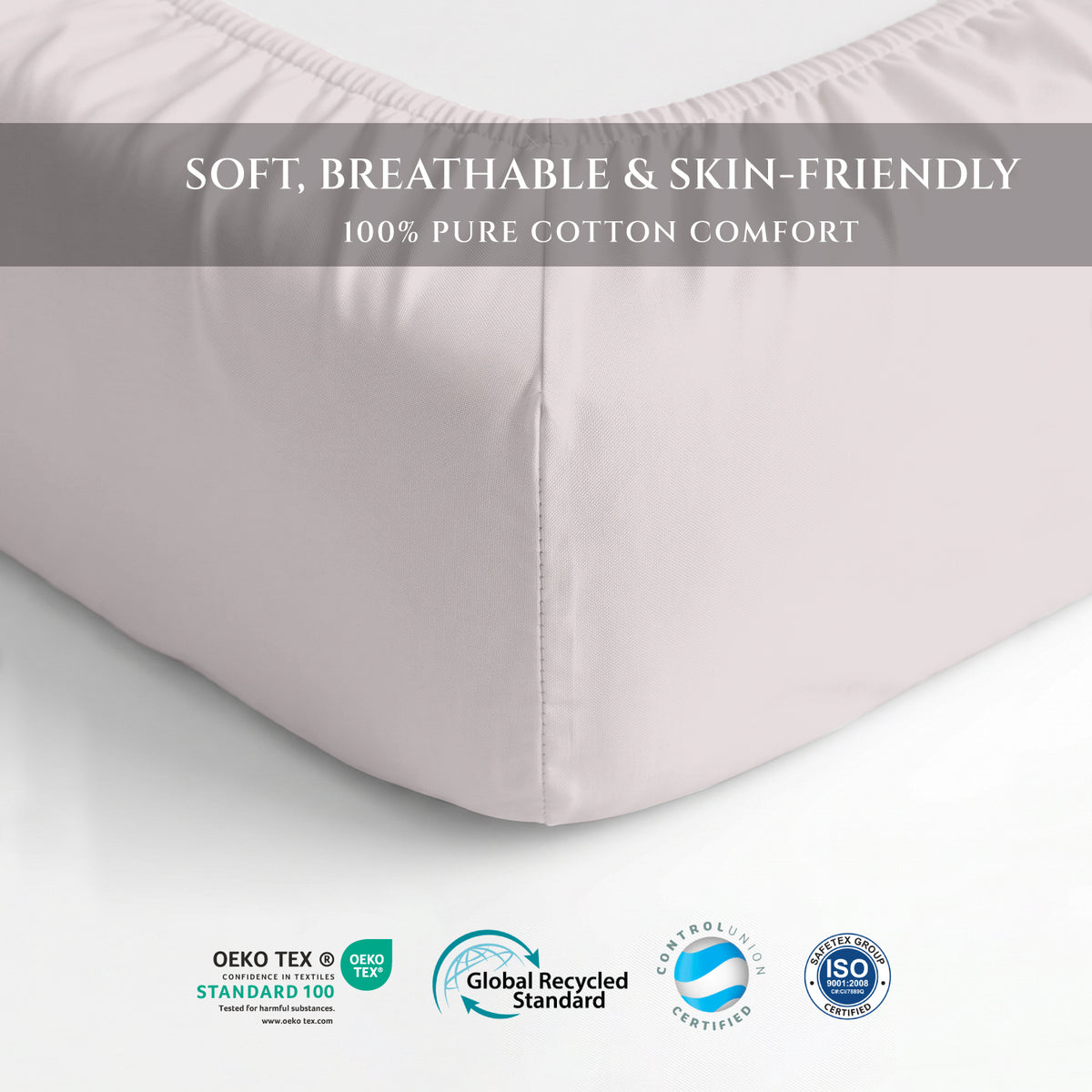 Premium Cotton Fitted Bedsheet 500TC High Quality 200x200cm Light Grey