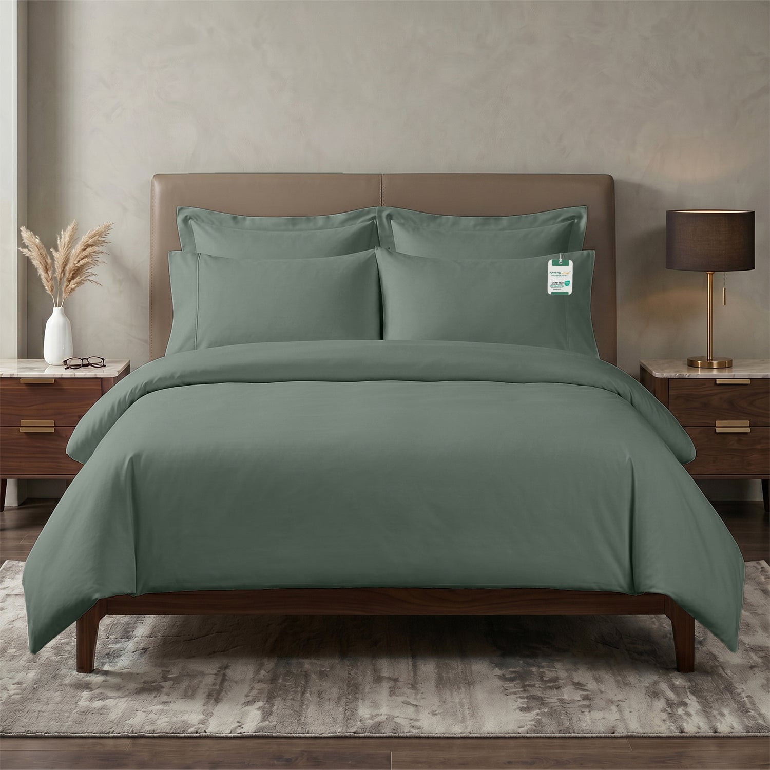 Egyptian Cotton 6 Piece Duvet Cover Set 220x240cm Seige Green