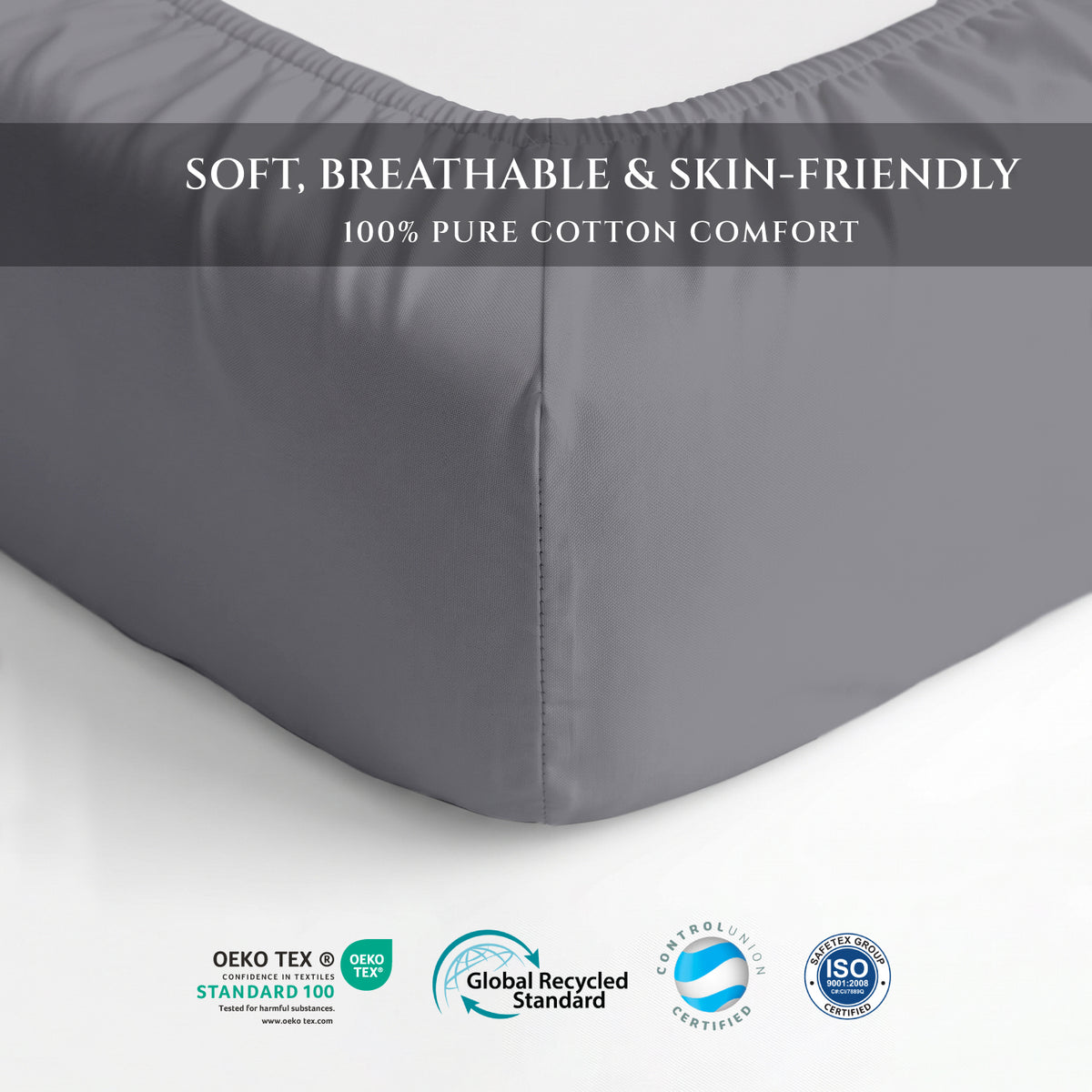 Premium Cotton Fitted Bedsheet 500TC High Quality 120x200cm Silver