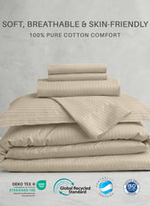 Egyptian Cotton 6 Piece Stripe Duvet Cover Set 220x240cm Beige