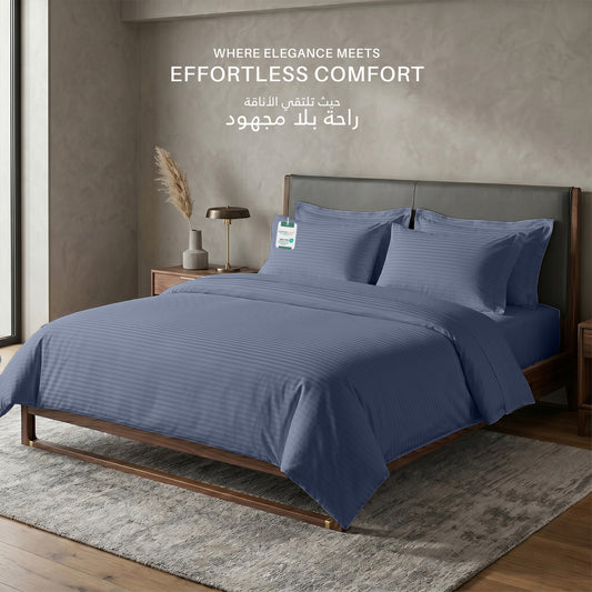 Egyptian Cotton 6 Piece Stripe Duvet Cover Set 220x240cm Blue Grey