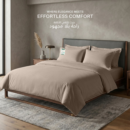 Egyptian Cotton 6 Piece Stripe Duvet Cover Set 220x240cm Champagne