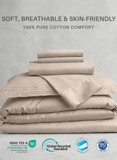 Egyptian Cotton 6 Piece Stripe Duvet Cover Set 220x240cm Champagne