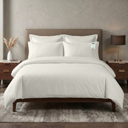 Egyptian Cotton 6 Piece Stripe Duvet Cover Set 220x240cm Cream