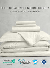Egyptian Cotton 6 Piece Stripe Duvet Cover Set 220x240cm Cream